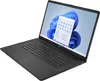 A black HP laptop is shown from a diagonal angle, with the screen displaying the Windows 11 start menu. Produktbild-Vorschau