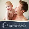 A father and baby are in the shower, both smiling. Produktbild-Vorschau