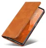 A brown leather flip case for a smartphone is shown at an angle against a white background. Produktbild-Vorschau