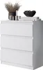 A white three-drawer dresser with decorative items on top. Voir les images du produit
