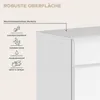 A close-up of a white cabinet with text and icons describing its features. Produktbild-Vorschau