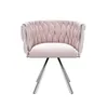 A pink upholstered chair with silver legs on a white background. Produktbild-Vorschau