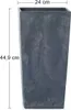 A tall, square planter with a textured, concrete-like finish, shown against a white background with dimensions indicated by measurement lines and text. Voir les images du produit