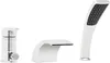 A three-piece bathroom faucet set with a waterfall spout, a hand shower, and a control knob, all in a chrome finish. Produktbild-Vorschau