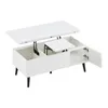 A white lift-top coffee table with storage compartments and an open cabinet door, shown against a white background. Produktbild-Vorschau