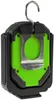 A close-up view of the back of a green and black LED work light with a silver hook. Produktbild-Vorschau