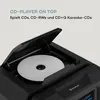 Close-up of a black karaoke machine with the CD player lid open, showing a CD inside. Produktbild-Vorschau