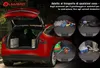 The back of a red car with the trunk open, displaying various items and four inset images of the car's trunk with different cargo. Produktbild-Vorschau