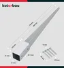A diagram showing a metal ground post anchor with dimensions and included screws. Náhled obrázku produktu