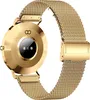 The back of a gold smartwatch with a mesh band is shown against a white background. Produktbild-Vorschau
