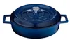 A blue enameled cast iron pot with a lid and silver handle, shown from a slightly elevated front-left angle on a white background. Náhľad obrázku produktu