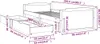 A diagram of a wooden bed with two drawers, showing dimensions. Produktbild-Vorschau
