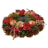 A Christmas advent candle holder decorated with pine cones, red poinsettias, and gold accents. Podgląd zdjęcia produktu