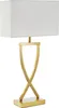 A gold table lamp with a white rectangular shade is shown against a white background. Produktbild-Vorschau