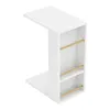 A white side table with shelves and wooden dowels, shown from a three-quarter angle on a white background. Anteprima dell’immagine prodotto