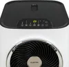 A close-up view of the top section of a white air conditioner unit, showing its control panel and fan grille. Produktbild-Vorschau