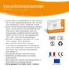 A product box and informational text with safety precautions and regulatory symbols. Produktbild-Vorschau