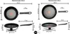 Diagrams showing the dimensions of two Tefal frying pans. Produktbild-Vorschau