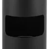 A close-up view of a black trash can with a cutout opening. Voir les images du produit
