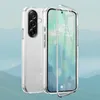 A clear phone case is shown in front of a blurred background. Produktbild-Vorschau