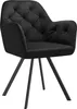 A black upholstered armchair with tufted detailing and black metal legs, shown against a white background. Voir les images du produit