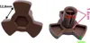 Two views of a brown plastic microwave turntable drive coupling, with dimensions indicated by text and lines. Produktbild-Vorschau