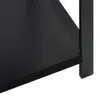 A close-up view of a black shelf and its metal support. Produktbild-Vorschau