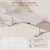 A white adjustable height desk with dimensions shown, and visual callouts for features. Anteprima dell’immagine prodotto