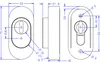 Technical drawing with dimensions of an oval stainless steel rosette for front doors. Produktbild-Vorschau