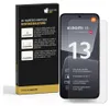 A product box and a smartphone with a screen protector are shown. The box has installation instructions and branding, while the phone displays its features. Produktbild-Vorschau