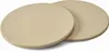 Two round, flat, beige pizza stones are shown on a white background. Produktbild-Vorschau