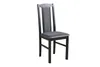 A single black wooden chair with a gray upholstered seat and backrest, isolated on a white background. Voir les images du produit