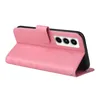 A pink flip case for a Samsung Galaxy A35 5G is shown open, revealing the phone's camera array. Produktbild-Vorschau