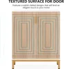 A close-up view of a cabinet with textured doors and gold handles, presented against a white background with marketing text. Anteprima dell’immagine prodotto