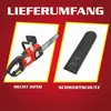 A marketing image showing a chainsaw and its protective cover, with German text indicating "Scope of delivery". Produktbild-Vorschau