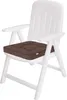 A white plastic garden chair with a brown seat cushion. Anteprima dell’immagine prodotto