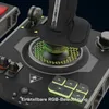 A close-up view of a black gaming joystick and throttle controller with green RGB lighting. Produktbild-Vorschau