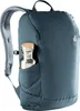 A close-up side view of a blue Deuter backpack with a water bottle in the side pocket. Anteprima dell’immagine prodotto