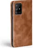 A close-up side view of a brown leather flip case for a smartphone. Produktbild-Vorschau