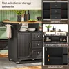 A kitchen island cart with various storage options, presented in a collage format with feature callouts. Produktbild-Vorschau