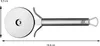 A top-down view of a pizza cutter on a white background with dimensions indicated. Anteprima dell’immagine prodotto