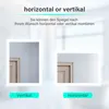 Two images of a mirror, one shown vertically and the other horizontally, with text explaining the mounting options. Náhled obrázku produktu
