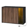 A studio shot of a sideboard with wooden doors and an illuminated open compartment. Produktbild-Vorschau
