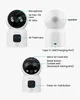 Diagrams of a white security camera with labels pointing out its features. Produktbild-Vorschau