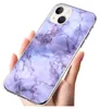 A hand holding a smartphone with a marble-patterned case. Produktbild-Vorschau