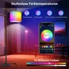 A modern living room scene with a floor lamp and a smartphone displaying a lighting control app. Voir les images du produit
