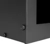 Close-up view of the corner of a black metal object, possibly a fireplace or cabinet, showing two bolts. Voir les images du produit