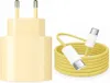 A yellow USB-C charger adapter and a coiled yellow USB-C cable are shown against a white background. Produktbild-Vorschau