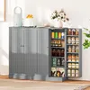 A grey pantry cabinet with its doors open, revealing shelves stocked with food items and jars. Podgląd zdjęcia produktu