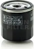A black oil filter with white instructional diagrams and text on its side, set against a white background. Produktbild-Vorschau